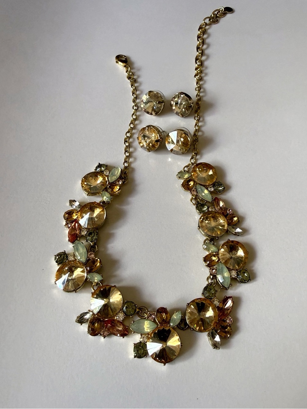 Gold-Tone Crystal Cluster Necklace and Earrings Set - Champagne